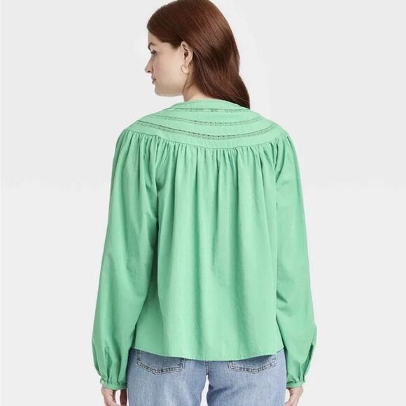 Universal Thread Blue Peasant Top Prairie Blouse Cottagecore Shirt Size M - Picture 8 of 10